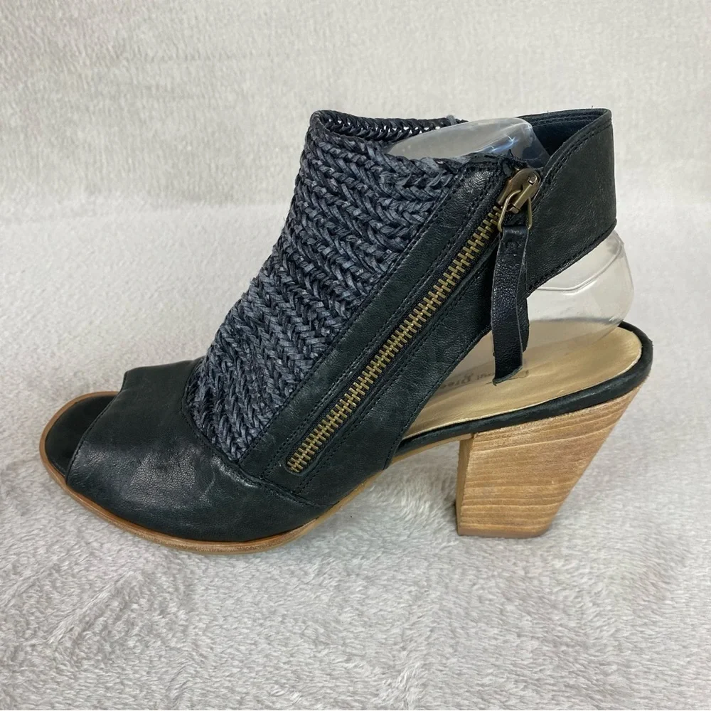 Paul Green Leilani Womens Sandal Heel US 10 UK 7.5 Black Woven Leather Heel